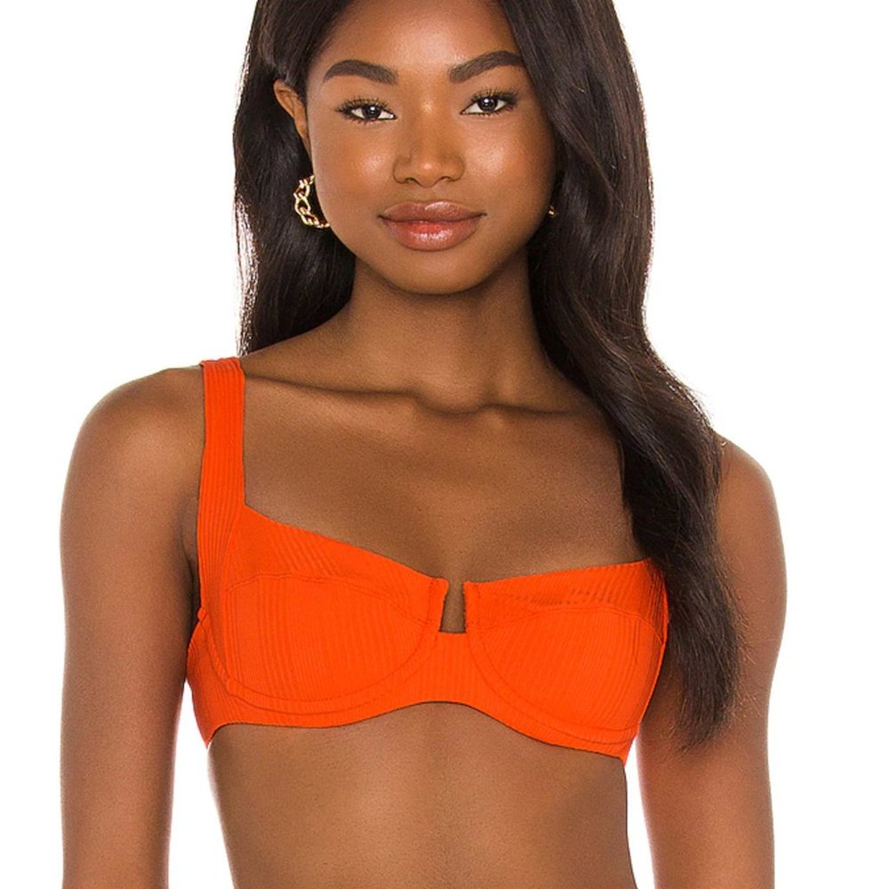 L*Space Pointelle Rib Camellia Bikini Top in Poppy -XS- New with Tags! NWT